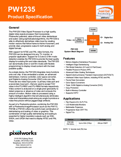 Pixelworks PW1235 Video Processor